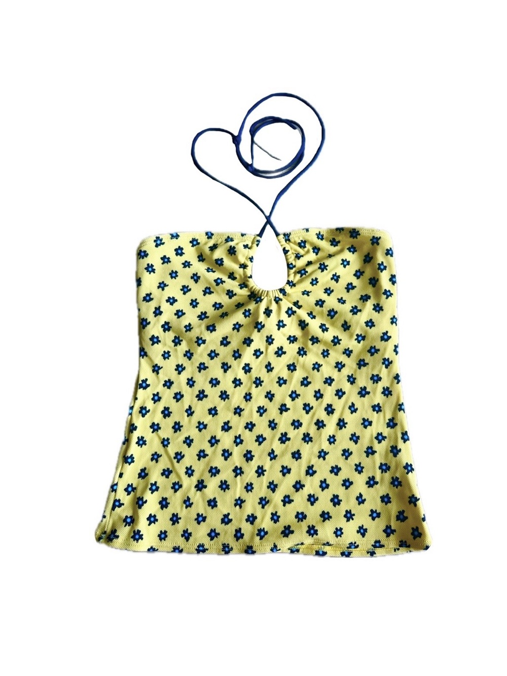 DKNY Swim Vintage Yellow Blue Floral Halter Neck Tie Tankini Bathing Suit Top